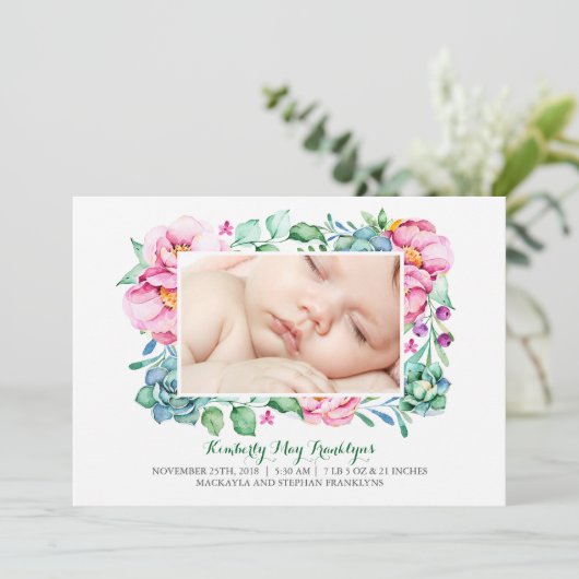 ピンクフローラ多肉花花束生誕発表 案内状 (スタンド正面)