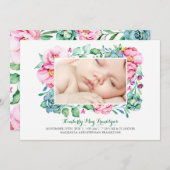 ピンクフローラ多肉花花束生誕発表 案内状 (正面/裏面)