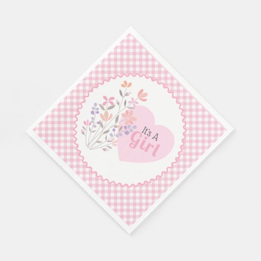 ピンクフローラ女の子の赤ちゃんシャワー スタンダードランチョンナプキン (角)