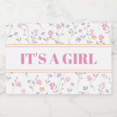 ピンクフローラ女の子の赤ちゃんシャワー スパークリングワインラベル (シングルラベル)