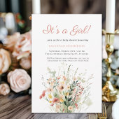 ピンクフローラ女の子の赤ちゃんシャワー 招待状