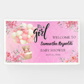 ピンクフローラ女の子の赤ちゃんシャワー 横断幕 (横)