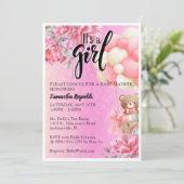 ピンクフローラ女の子ベビーシャワー招待状 招待状 (スタンド正面)