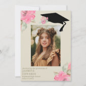 ピンクフローラ女子の写真卒業 案内状 (正面)