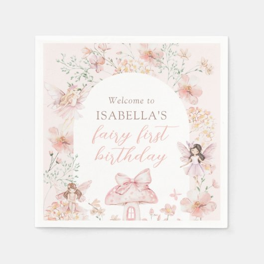 ピンクフローラ妖精誕生日 スタンダードカクテルナプキン (正面)