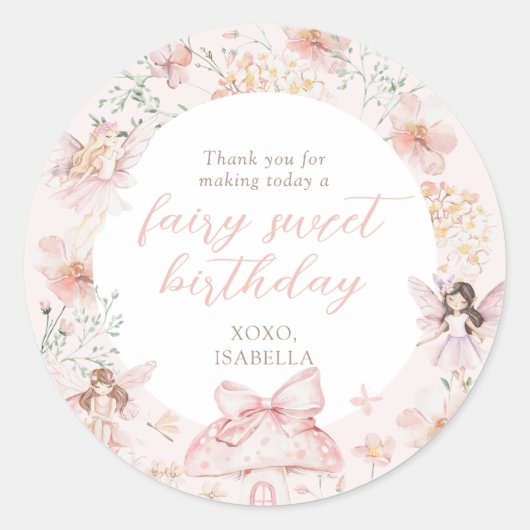 ピンクフローラ妖精誕生日 ラウンドシール (正面)