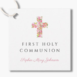 ピンクフローラ宗教十字少女ファースト・コミュニオン フェイバータグ