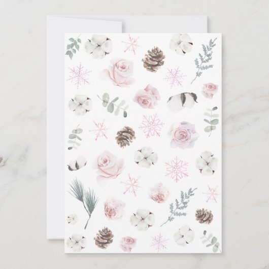 ピンクフローラ小さなスノーフレーク赤ちゃんシャワー 招待状 (裏面)