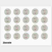 ピンクフローラ差出人住所グリーン封筒用シール ラウンドシール (シート)