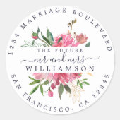 ピンクフローラ差出人住所ホワイト封筒用シール ラウンドシール (正面)