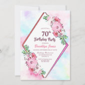 ピンクフローラ幾何学模様70誕生日 招待状 (正面)