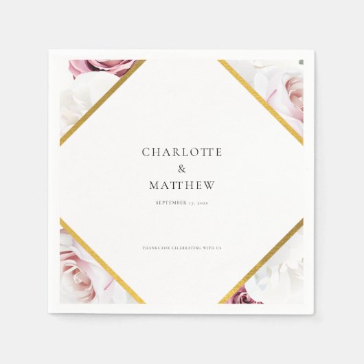 ピンクフローラ幾何学的ウェディングパーティー紙 スタンダードカクテルナプキン (正面)