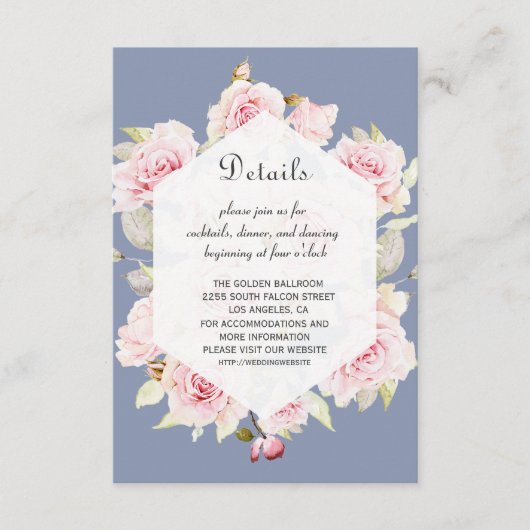 ピンクフローラ幾何学的ダスティブルー結婚ズ詳細 エンクロージャーカード (正面)