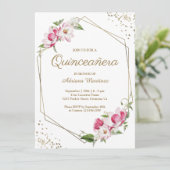 ピンクフローラ幾何学的金ゴールドフレームキンセアニェラ 招待状