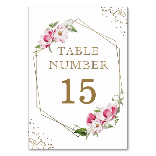 ピンクフローラ幾何学的金ゴールド枠 テーブルナンバー (正面)