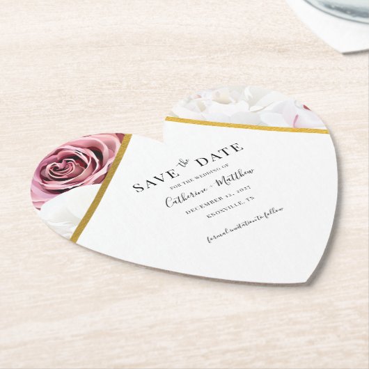 ピンクフローラ幾何学的開花保存日付 ペーパーコースター (アングル)