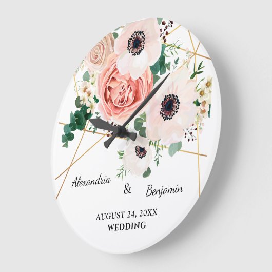 ピンクフローラ庭園の結婚式記念日の個人設定 ラージ壁時計 (傾斜)