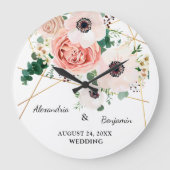 ピンクフローラ庭園の結婚式記念日の個人設定 ラージ壁時計 (正面)
