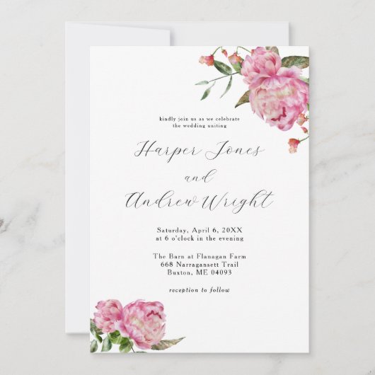 ピンクフローラ庭園の結婚式 招待状 (正面)