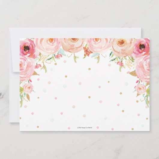 ピンクフローラ恋しく思1歳の誕生日写真 招待状 (裏面)