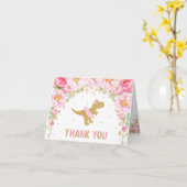 ピンクフローラ恐竜の誕生パーティーありがとう カード (黄色い花)