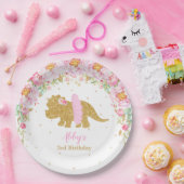 ピンクフローラ恐竜バースデーパーティートリケラトプス ペーパープレート (パーティー)