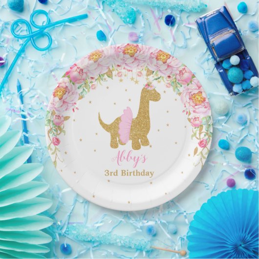 ピンクフローラ恐竜バースデーパーティーbrachiosaurus ペーパープレート (パーティー)