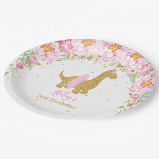 ピンクフローラ恐竜バースデーパーティーbrachiosaurus ペーパープレート (アングル)