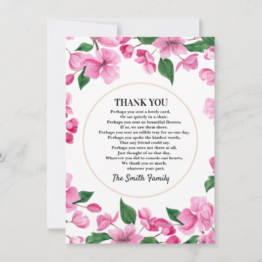 ピンクフローラ悔やみや弔慰サンキューカード 招待状 (裏面)