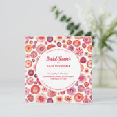 ピンクフローラ抽象芸術パターンブライダルシャワー 招待状 (スタンド正面)