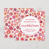 ピンクフローラ抽象芸術パターン結婚夕べ 招待状 (正面/裏面)