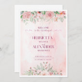 ピンクフローラ招待状テンプレート、編集可能招待状 招待状 (正面/裏面)