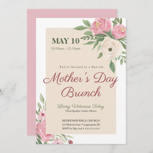 ピンクフローラ教会マザーズデイブランチ 招待状 (正面/裏面)