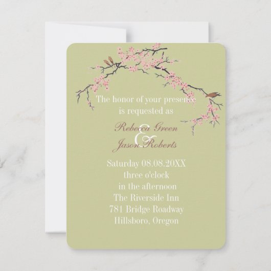ピンクフローラ日本さくらんぼ花春の結婚式 招待状 (裏面)