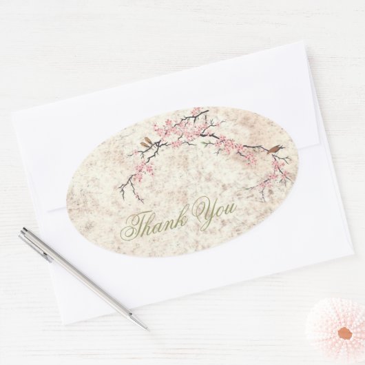 ピンクフローラ日本さくらんぼ花春の結婚式 楕円形シール (封筒)