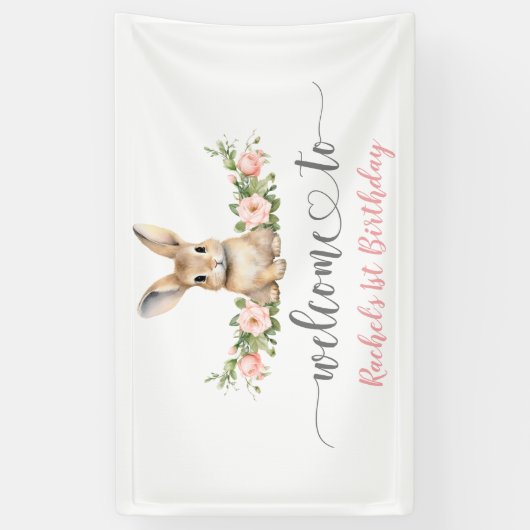 ピンクフローラ春バニー1stバースデーウェルカム 横断幕 (縦)