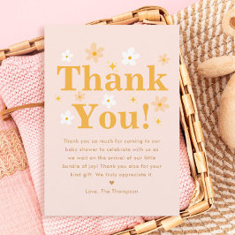 ピンクフローラ春ベビーガールシャワー サンキューカード