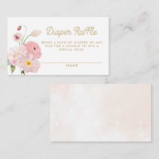ピンクフローラ春ベビーシャワーおむつラッフル エンクロージャーカード (正面/裏面)