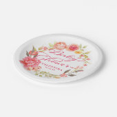 ピンクフローラ書道ガーリー赤ちゃんシャワー ペーパープレート (アングル)