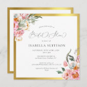 ピンクフローラ書道ブライダルシャワー招待 招待状 (正面/裏面)