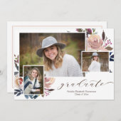 ピンクフローラ書道卒業写真 招待状 (正面/裏面)