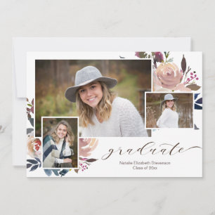 ピンクフローラ書道卒業写真 招待状