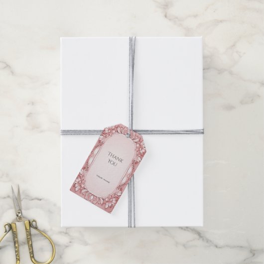 ピンクフローラ枠ギフトラベル ギフトタグ (より糸付き)