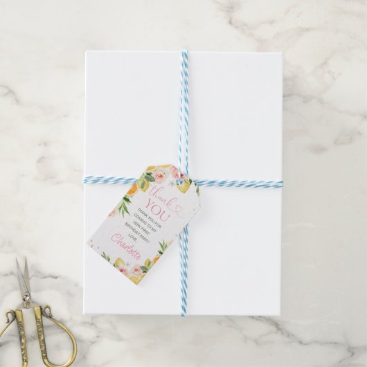 ピンクフローラ柑橘系誕生日サンキューラベル ギフトタグ (より糸付き)