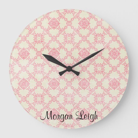 ピンクフローラ格子 ラージ壁時計 (正面)
