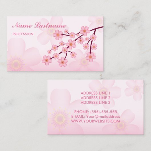 ピンクフローラ桜さくらんぼブロッサムツリーブランチ 名刺 (正面/裏面)