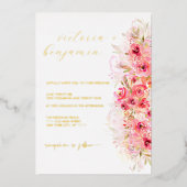 ピンクフローラ植物園カラフルの結婚金ゴールド 箔招待状 (正面)