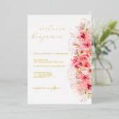 ピンクフローラ植物園カラフルの結婚金ゴールド 箔招待状 (立ち正面)