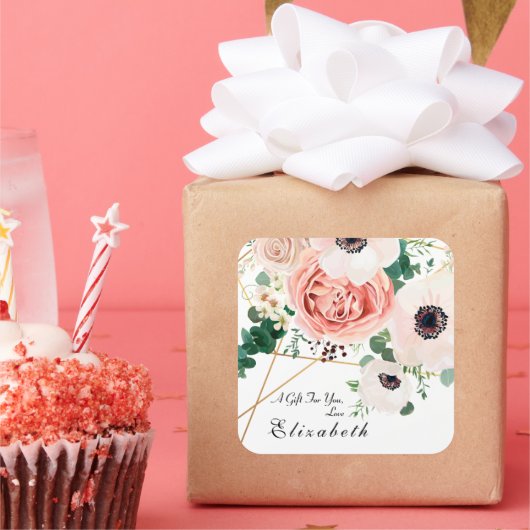 ピンクフローラ植物園フラワーブーケカスタムー スクエアシール (パーティー)