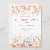 ピンクフローラ植物学誕生日 招待状 (正面)